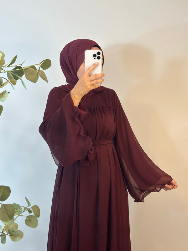 Bordeaux Maxikleid mit Volantärmeln