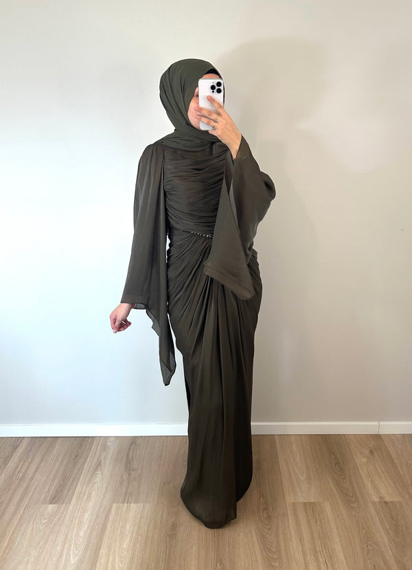 Khaki Kleid mit Drapierung
