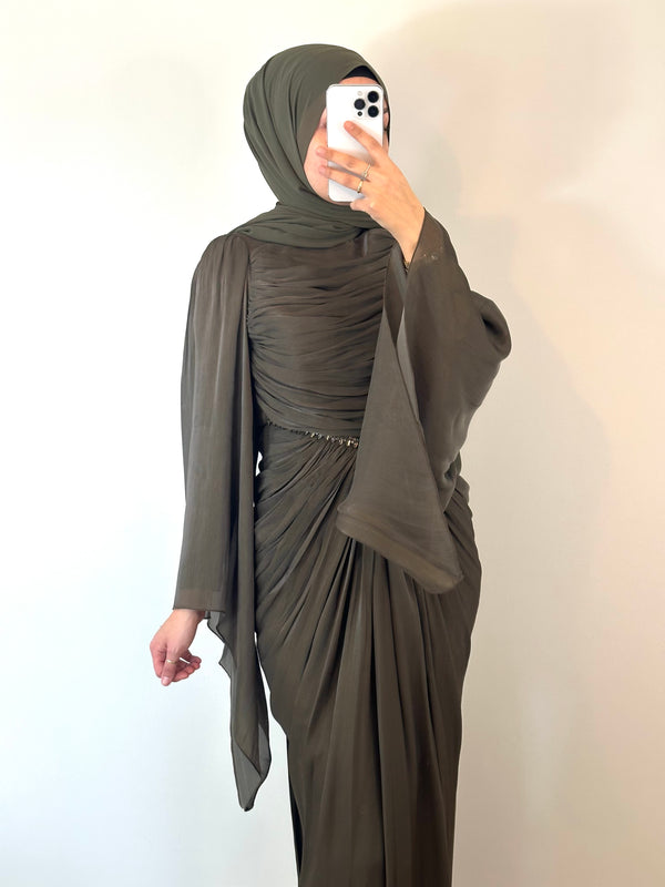 Khaki Kleid mit Drapierung
